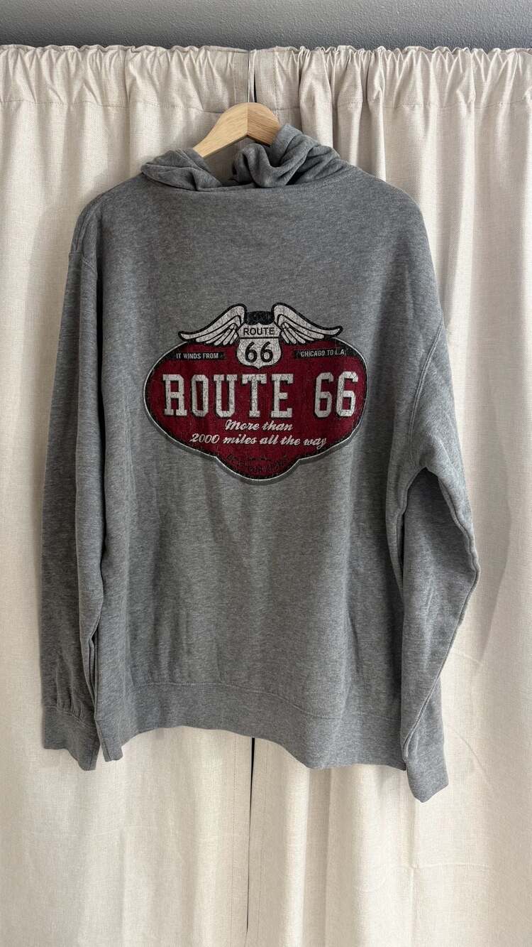 Route 66 Gray Zip-Up Hoodie with Tire Tread and Winged Back Graphic Size XL NWT